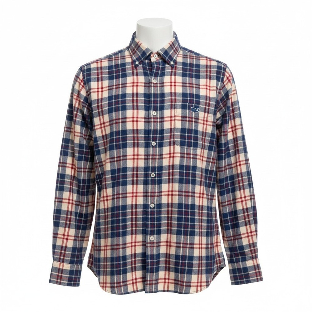 Vineyard Vines Performance Slim Fit Tucker Shirt Mens Large Blue Red Plaid Comfy